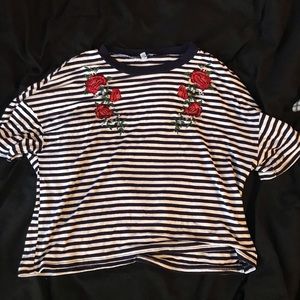 Navy blue striped floral crop top pacsun